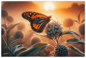 Obraz – Motýľ v zapadajúcom slnku (90x60 cm)