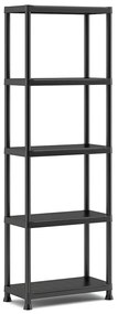Plastový regál, 5 políc, 174x60x30 cm, čierna farba