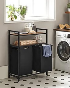 Kôš na bielizeň, 2 výsuvné priehradky, 2 police, 91x73x33cm