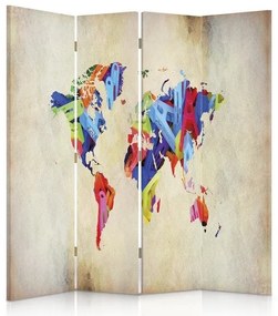 Ozdobný paraván Retro mapa světa - 145x170 cm, štvordielny, obojstranný paraván 360°