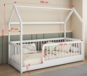 Detská domčeková posteľ z masívu borovice GRÉTA - 180x80 cm - biela