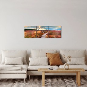 Obraz - Jesenná cesta krajinou (s hodinami) (90x30 cm)