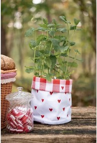 Bielo-červený károvaný košík na pečivo so srdiečkami Love It - Ø 15*16 cm
