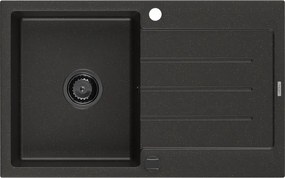 Mexen Bruno, granitový drez 795x495x200 mm, 1-komorový, čierna so zlatou metalízou a čiernym sifónom, 6513791010-75-B