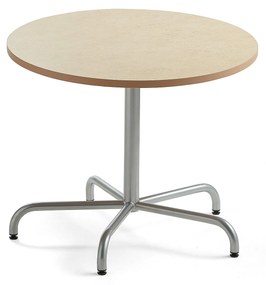 Stôl PLURAL, Ø900x720 mm, linoleum - béžová, strieborná