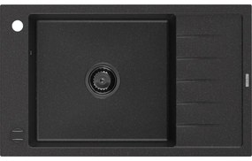 Mexen Elias, granitový drez granitový 795x480x200 mm, 1-komorový, čierna-strieborná metalíza s čiernym sifónom, 6511791005-73-B