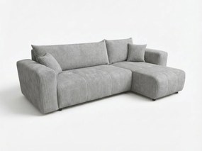 Svetlo sivá rozkladacia rohová pohovka SORELA CORD, obojstranná + 2 vankúšiky zdarma