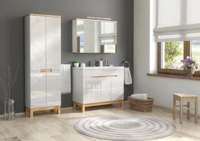 Závesná kúpeľňová skrinka so zrkadlom Bali 845 3D biela/dub votan
