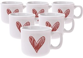 Súprava 6 keramických hrnčekov Srdiečko II, 90 ml, červená