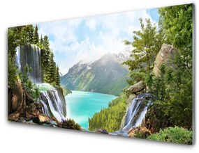 Skleneny obraz Záliv vodopád hory 120x60 cm