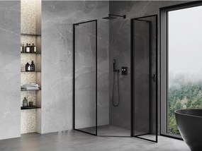 Mexen Mist L, päťuholníkový sprchový kút s krídlovými dverami, 90 x 100 cm, 8mm číre sklo, čierny profil, 8A8L-090-100-70-70-P