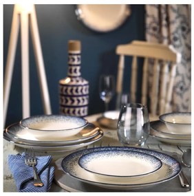 24-dielna jedálenská súprava, biela/modrá, porcelán
