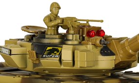 KIK Diaľkovo ovládaný RC vojenský tank 2,4 GHz, púštny, 360° veža, realistické zvuky a LED