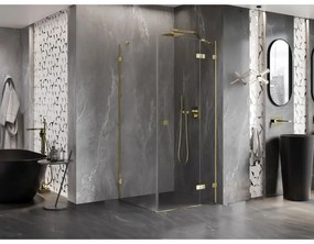 Mexen Lunar, výklopný sprchový kút pravý 90 x 90 cm, 8mm číre sklo, zlatý profil, 834-090-090-50-00-P