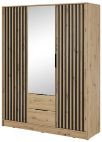 PIA Šatníková skriňa so zrkadlom Nelly 3D - dub artisan / čierna