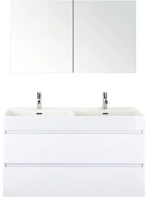 Kúpeľňový nábytkový set Maxx XL 120 cm s keramickým dvojitým umývadlom Model 2 a zrkadlovou skrinkou biela vysoko lesklá