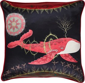 Obliečka na vankúš Cosmic Whale with Red Planet 60x60, čierno-červená
