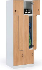 Kovová šatníková skrinka S1 Z, 4 oddiely, 1850 x 600 x 500 mm, demont, cylindrický zámok, laminované dvere, buk