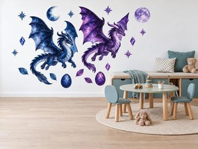 Nočné draky a mesiac fantasy nálepky na stenu do izby pre školákov arch 46 x 34 cm