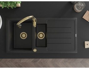 Mexen Andres, 1,5-komorový granitový drez 1000x500x200 mm a drezová batéria Savita, čierna, 6515-77-672601-50