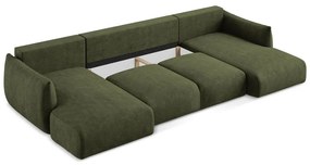 Zelená ženilková rozkladacia rohová pohovka (do tvaru "U") Leila – Makamii