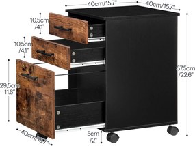 Pojízdný kancelářský kontejner Vasagle Dovi 57,5 cm hnědý/černý