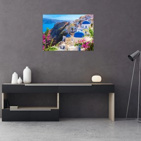 Sklenený obraz - Santorini, Grécko (70x50 cm)