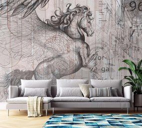 Gario Fototapeta Pegasus - vystrašený kôň na abstraktnej grafike Materiál: Vliesová, Rozmery: 150 x 105 cm