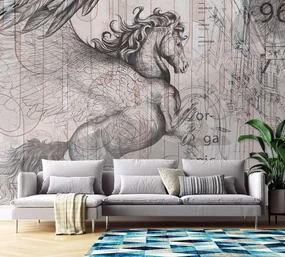 Gario Fototapeta Pegasus - vystrašený kôň na abstraktnej grafike Materiál: Vliesová, Rozmery: 150 x 105 cm