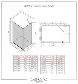 CERANO - Sprchovací kút Antelo L/P - čierna matná, transparentné sklo - 70x40 cm - krídlový, CER-CER-482158