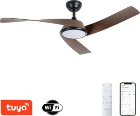 ZEVENTI - LED stropný ventilátor AERYS LED/24W/230V Wi-Fi Tuya čierna/orech + diaľkové ovládanie