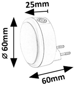 Rabalux 76000 nočné LED osvetlenie do zásuvky Zofe, senzor stmievania, 0,3W, 20lm, IP20