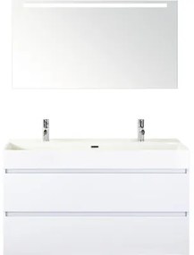 Kúpeľňový nábytkový set Maxx XL 120 cm s keramickým umývadlom 2 otvormi na kohúty a zrkadlom s LED osvetlením biela vysoko lesklá