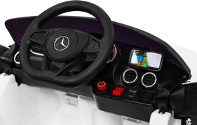 Ramiz Mercedes Benz GT batéria pre deti biela + diaľkové ovládanie + pomalý štart + MP3 LED