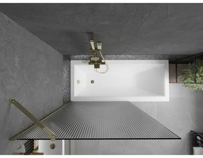 Mexen Next, vaňová zástena 1-krídlová 100 x 150 cm, fixné krídlo, 6 mm sklo s pruhmi, zlatý lesklý profil, 895-100-000-00-09-50