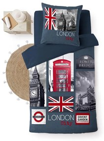 Tmavomodré bavlnené obliečky na jednolôžko 140x200 cm City London – douceur d'intérieur