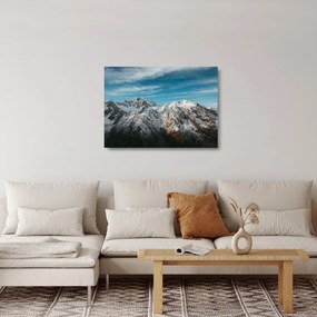 Sklenený obraz zasnežených vrcholkov, Fiordland (70x50 cm)
