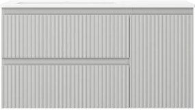 Mexen Rivel, kúpeľňová skrinka 90 cm s umývadlom Otis vľavo, 2S, 1D, drážkovaná, sivá matná/biela matná - 91A23-09047-3-BBFFF62-W18L01