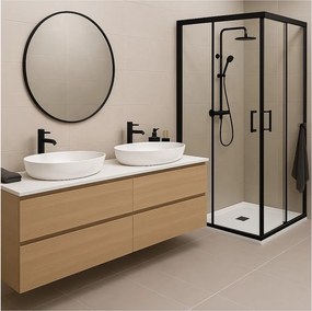 Erga Tucson, sprchový kút s posuvnými dverami 120(dvere) x 130(dvere) x 190 cm, 6mm číre sklo, čierny profil, ERG-S02-TUCSON-D120D130-CL-BK
