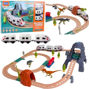 LEAN Toys Elektrický interaktívny vláčik s vagónmi, tunel, sopka, dinosaury, 95 cm