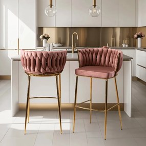 PROXIMA.store - Luxusná barová stolička FLORES FARBA: ružová, FARBA NÔH: zlatá
