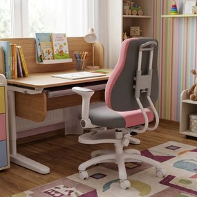 Detská rastúca stolička Neoseat KINDER WHITE PLUS — látka, šedá / svetlo ružová