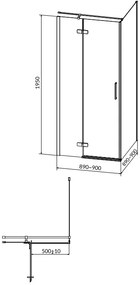 Cersanit Jota, rohový sprchovací kút 90 (dvere ľavé) x 90 (stena) x 195, 6mm číre sklo, chrómový profil, S160-001