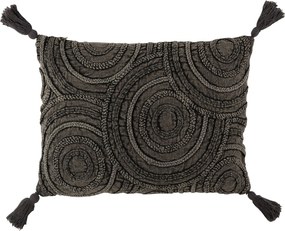 Tmavo šedý vankúš so strapcami a reliéfom Circle - 60 * 40 cm