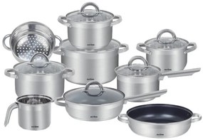 MEGAKOMBO Multifunkčný kuchynský robot BestBerg BBR-1900S + 15dielna sada nerezových hrncov a nepriľnavých panvíc BestBerg BBSC-15 / strieborná