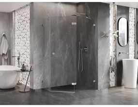 Mexen Lunar, pravý výklopný päťuholníkový sprchový kút 100 x 80 cm, 8mm číre sklo, oceľový profil, 831-100P-080L-97-00-P