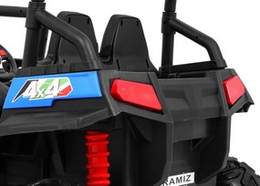 Ramiz Terénna bugina Strong pre deti modrá + pohon 4x4 + diaľkové ovládanie + nosič batožiny + rádio MP3 + LED