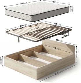 Dvoulůžková postel Trento 160x200 se zvedacím roštem a matrací dub Sonoma