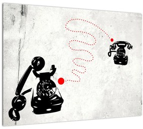 Sklenený obraz - Kresba telefónu na štýl Banksyho (70x50 cm)
