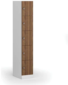 Šatníková skrinka s úložnými boxmi, 5 boxov, 1850 x 300 x 500 mm, otočný zámok, laminované dvere, orech